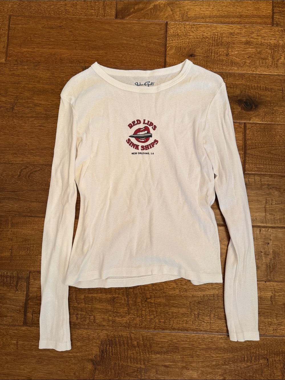 Brandy Melville White Long Sleeve Tee with Red Graphic